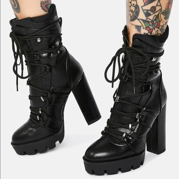 Johnson Black Patent Platform Ankle Boots - Azalea Wang